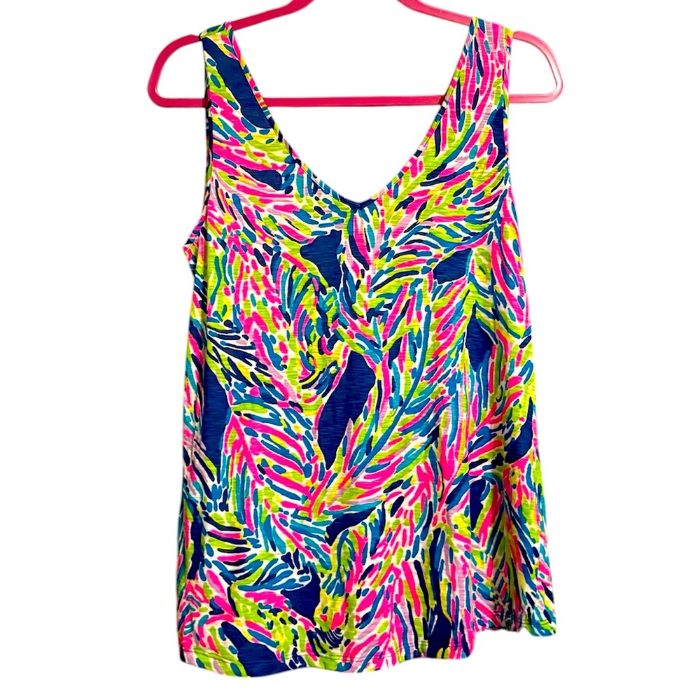 Lilly Pulitzer Gigi Double V Tank Top in Palm Reader Blue & Pink Size medium